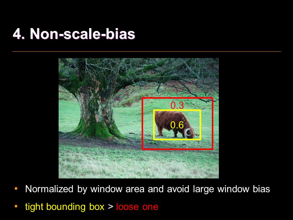 4. Non-scale-bias Normalized by window area and avoid large window bias.