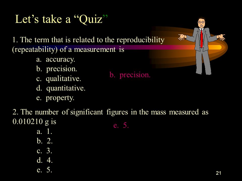 Let’s take a Quiz 1. The term that is related to the reproducibility (repeatability) of a measurement is.