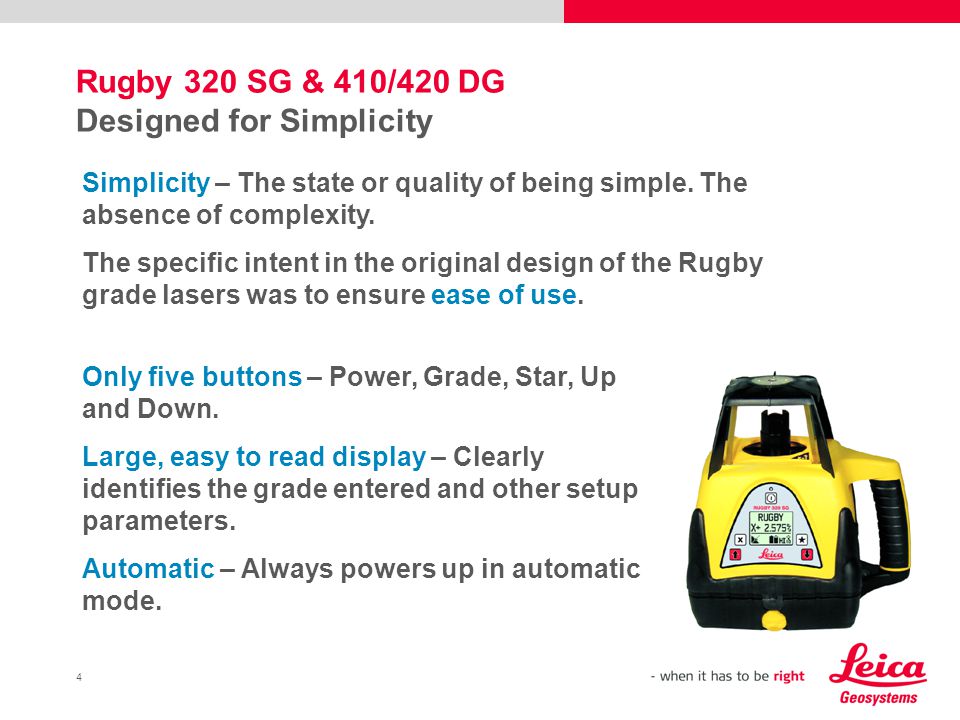 Leica Rugby 320 SG & 410/420 DG Product Overview - ppt video online download