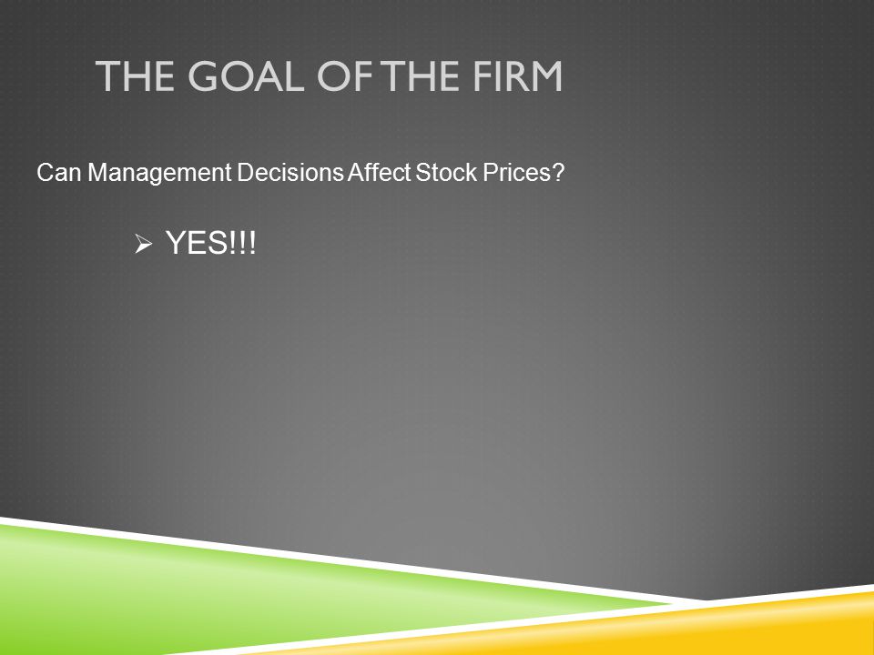 The Goal of the Firm Can Management Decisions Affect Stock Prices YES!!!