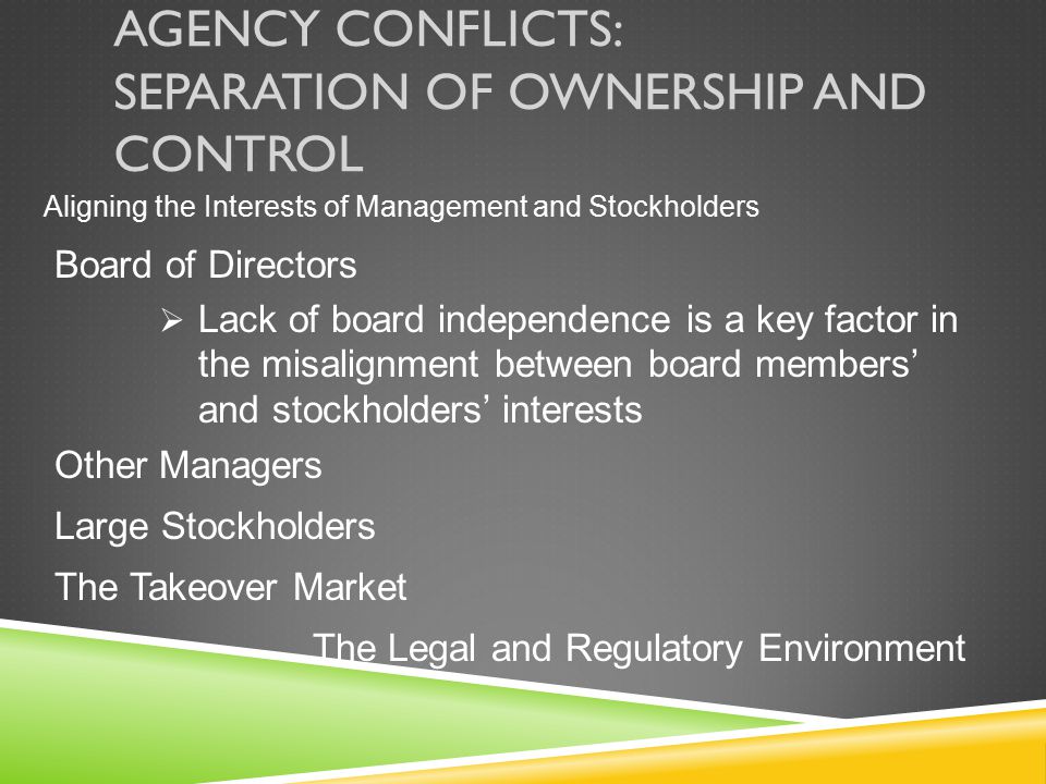 Agency Conflicts: Separation of Ownership and Control