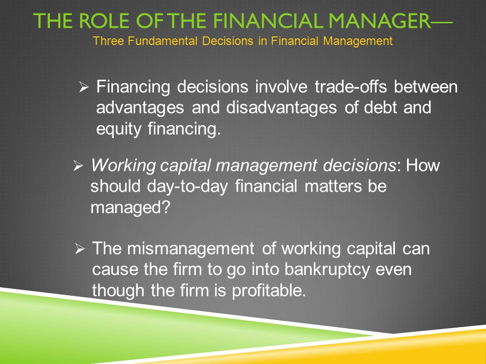 The Role of the Financial Manager— Three Fundamental Decisions in Financial Management
