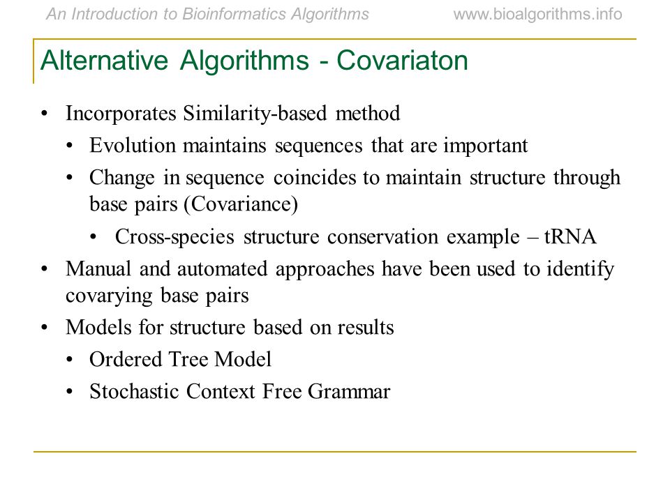 Alternative Algorithms - Covariaton