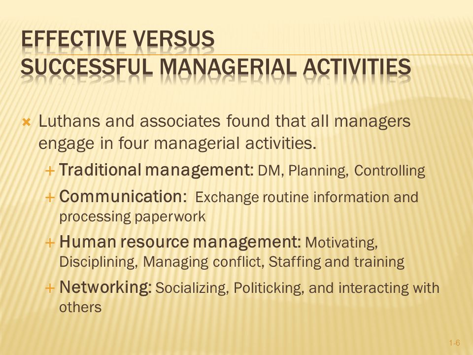 Effective Versus Successful Managerial Activities