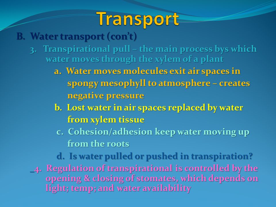 Transport B. Water transport (con’t)
