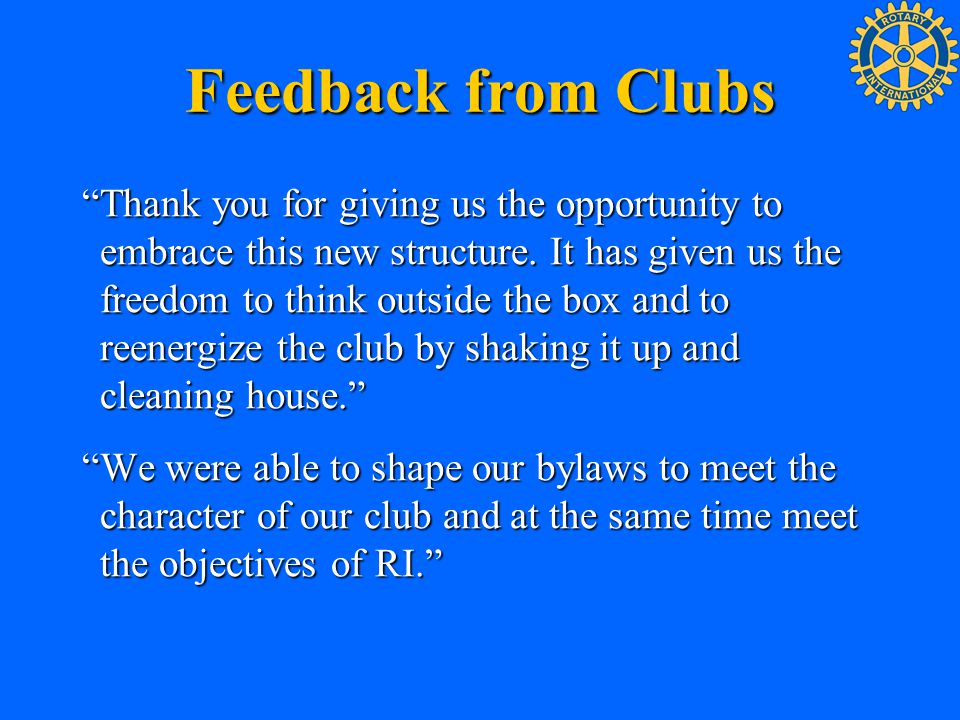 Feedback from Clubs