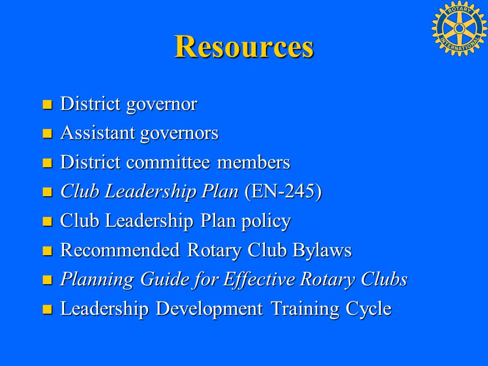Resources District governor Assistant governors