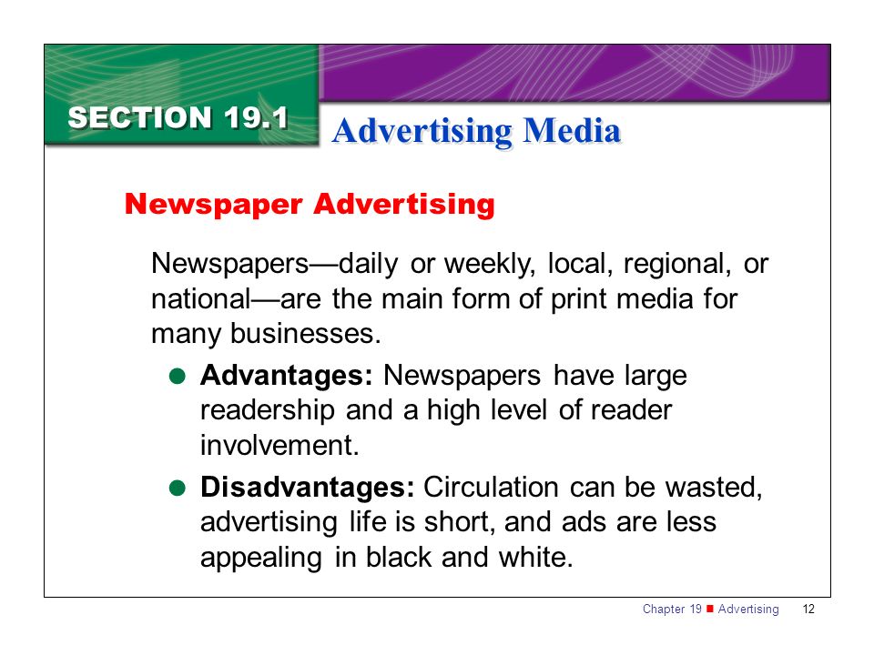 Advertising Media SECTION 19.1 Newspaper Advertising