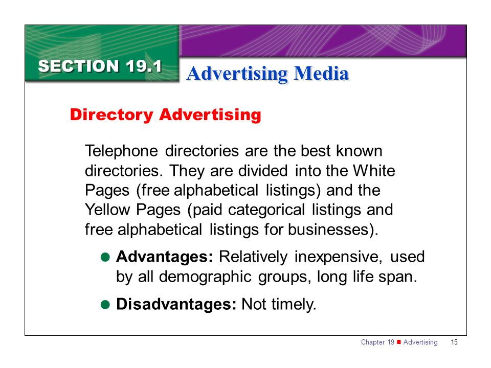 Advertising Media SECTION 19.1 Directory Advertising