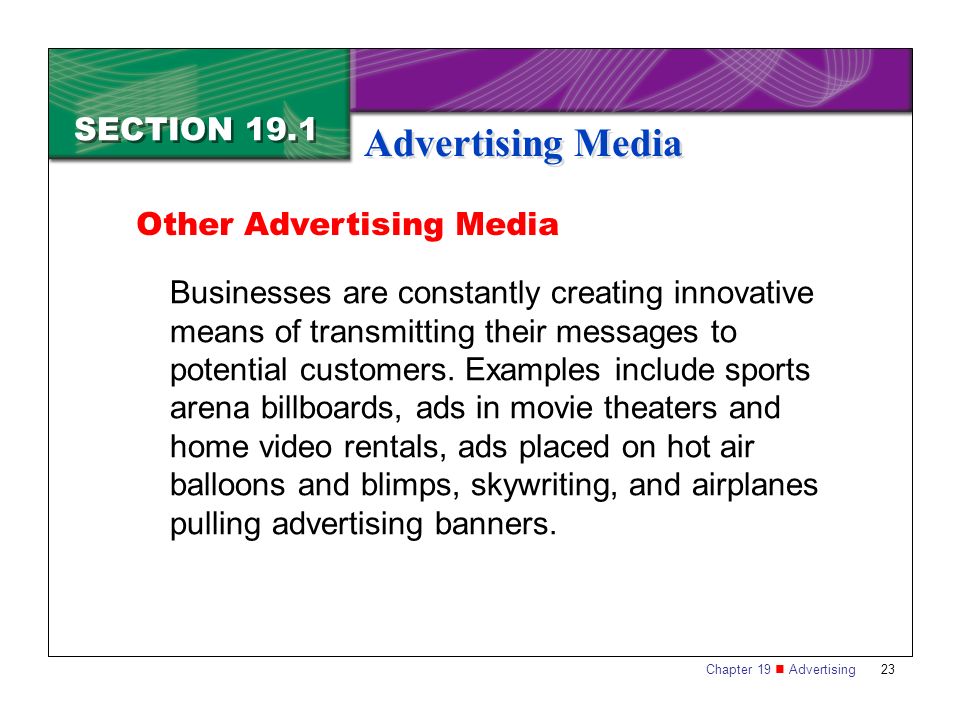Advertising Media SECTION 19.1 Other Advertising Media