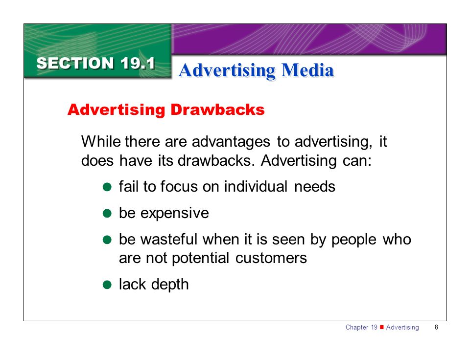 Advertising Media SECTION 19.1 Advertising Drawbacks