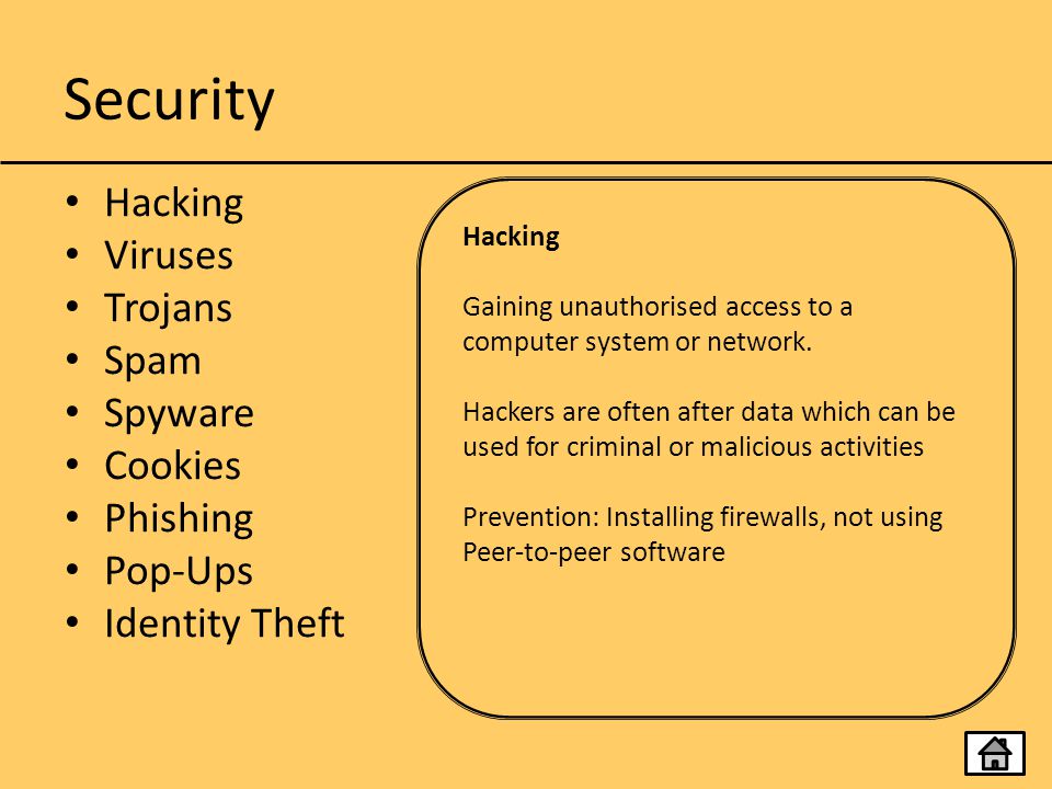 Security Hacking Viruses Trojans Spam Spyware Cookies Phishing Pop-Ups
