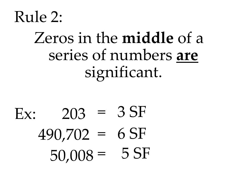 Rule 2: Zeros in the middle of a series of numbers are significant