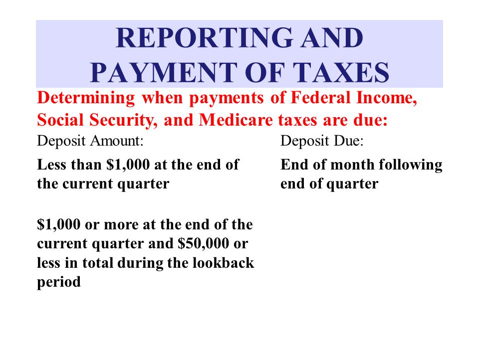 REPORTING AND PAYMENT OF TAXES