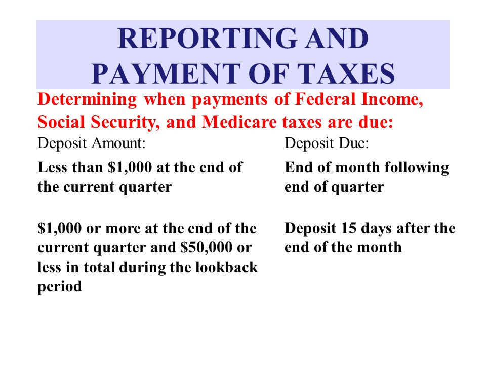 REPORTING AND PAYMENT OF TAXES
