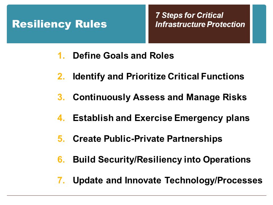 Resiliency Rules Define Goals and Roles