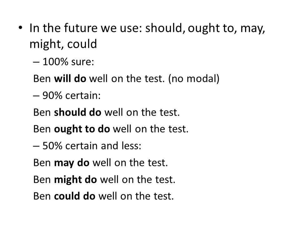 In the future we use: should, ought to, may, might, could