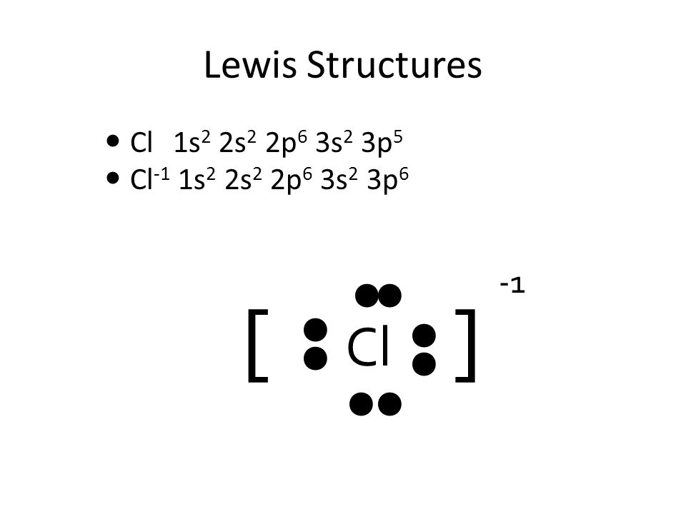 Cl Lewis Structures -1 Cl 1s2 2s2 2p6 3s2 3p5.