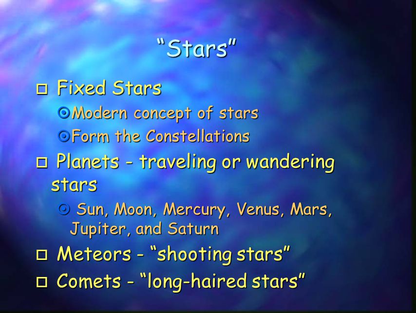 Stars Fixed Stars Planets - traveling or wandering stars