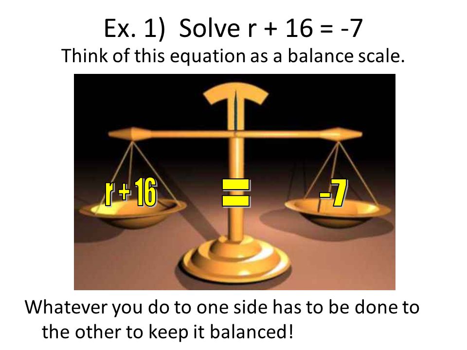 Think of this equation as a balance scale.