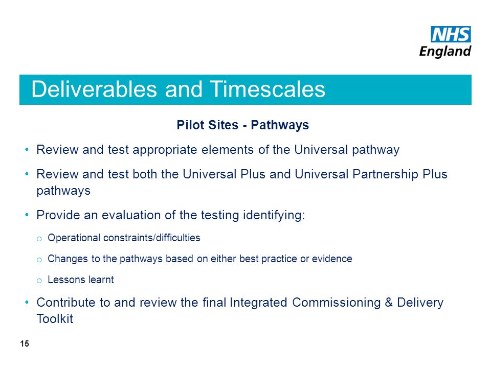 Deliverables and Timescales