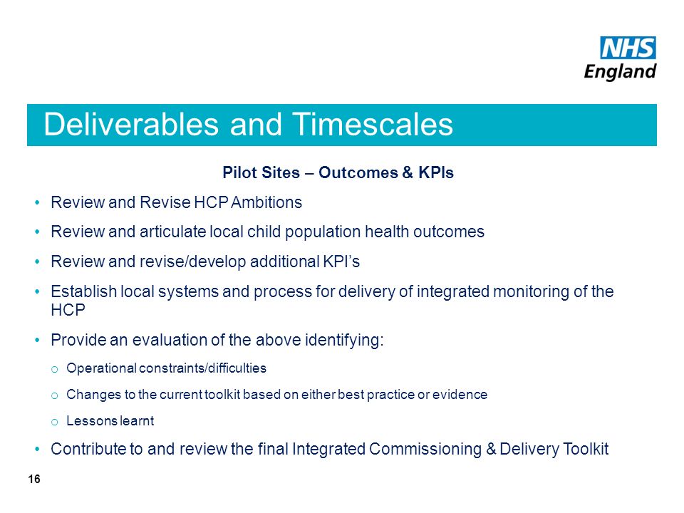 Deliverables and Timescales