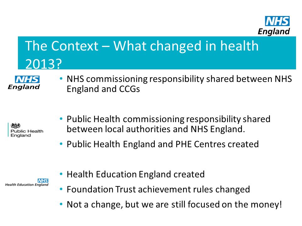 The Context – What changed in health 2013