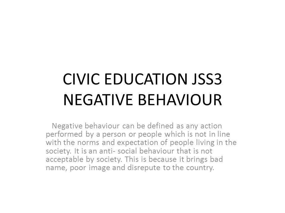 CIVIC EDUCATION JSS3 NEGATIVE BEHAVIOUR