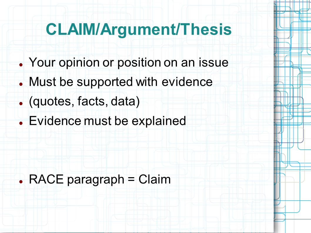 CLAIM/Argument/Thesis