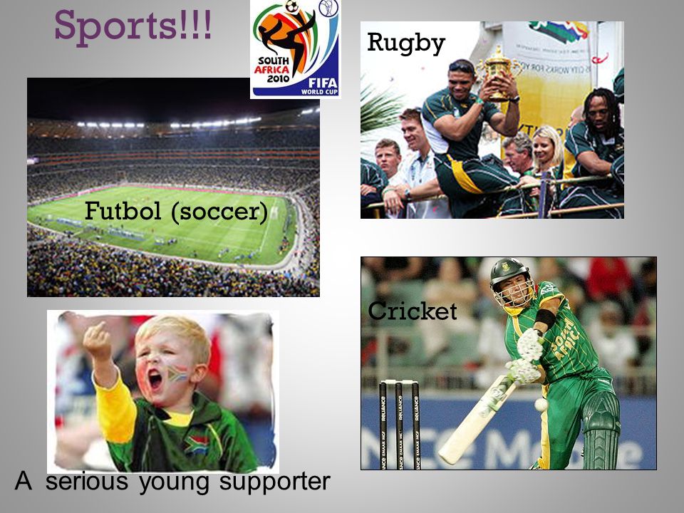 Sports!!! Rugby Futbol (soccer) Cricket A serious young supporter