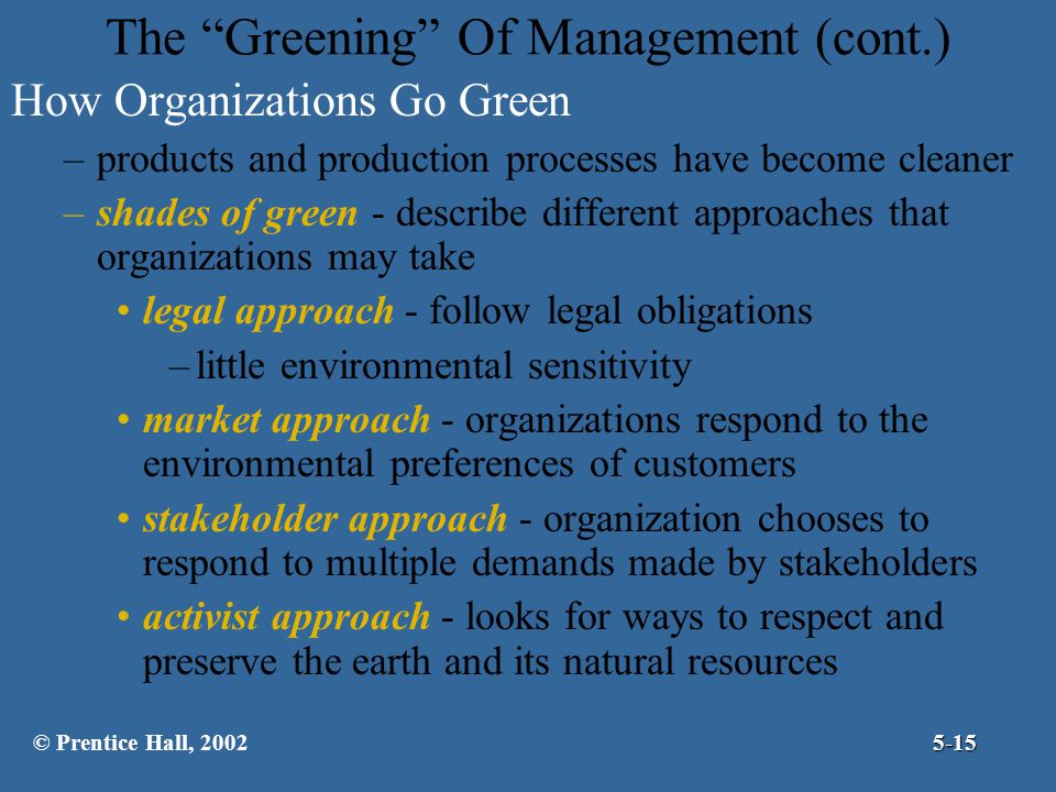 The Greening Of Management (cont.)