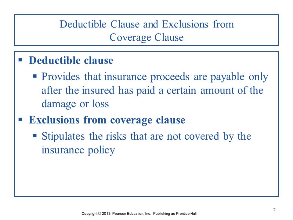 Deductible Clause and Exclusions from Coverage Clause