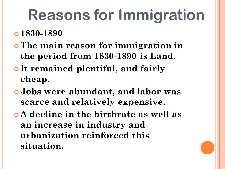 Reasons for Immigration