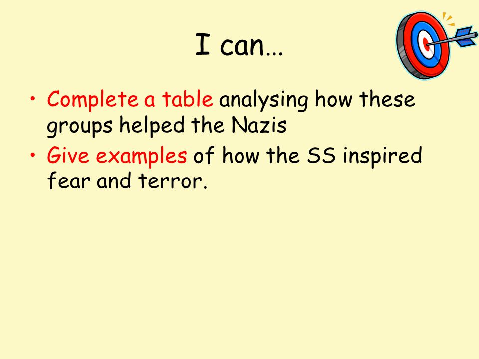 I can… Complete a table analysing how these groups helped the Nazis