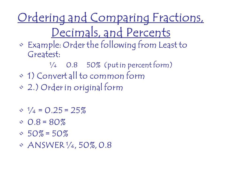 Ordering and Comparing Fractions, Decimals, and Percents