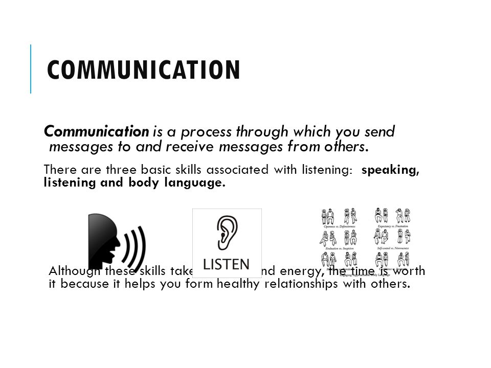 Communication Communication is a process through which you send messages to and receive messages from others.