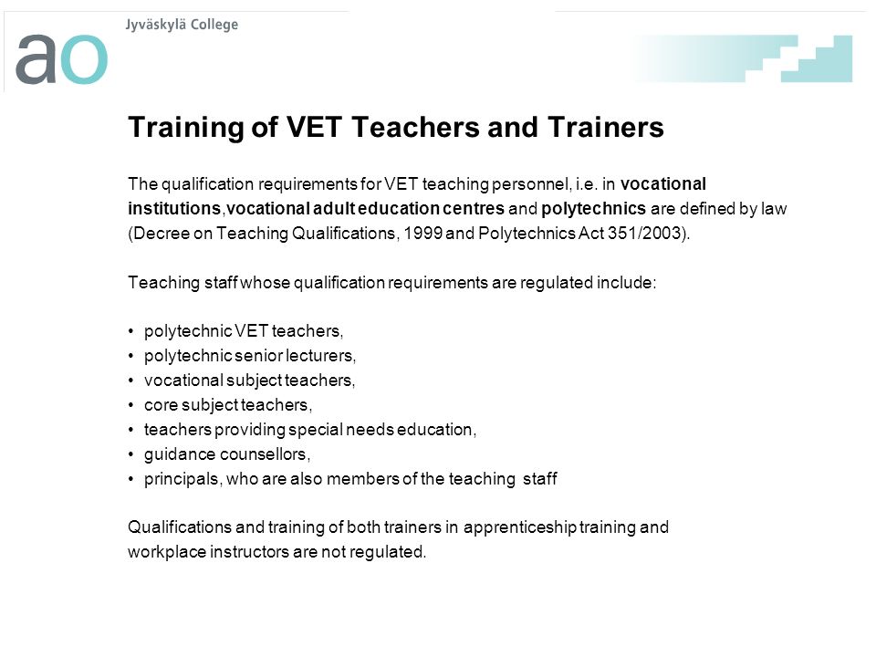 Training of VET Teachers and Trainers