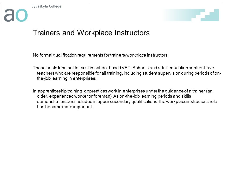 Trainers and Workplace Instructors