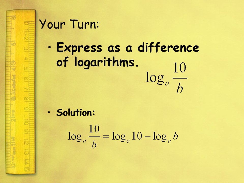 Express as a difference of logarithms.