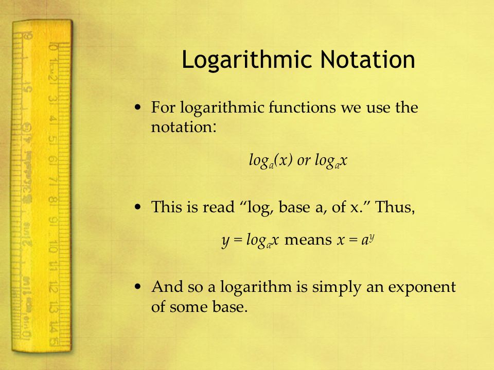Logarithmic Notation For logarithmic functions we use the notation: