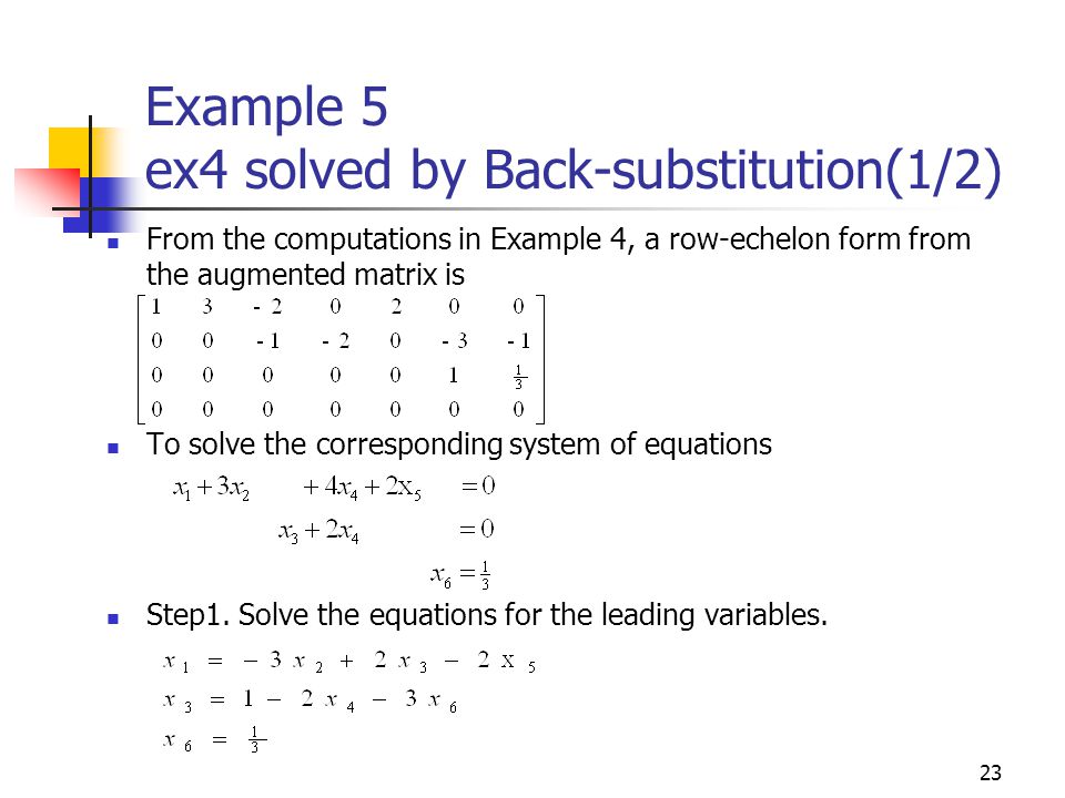 Example 5 ex4 solved by Back-substitution(1/2)