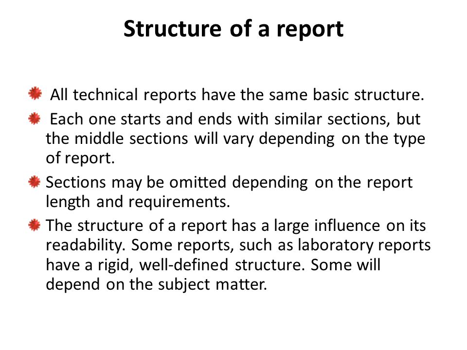 What are the 5 basic structure of a report?