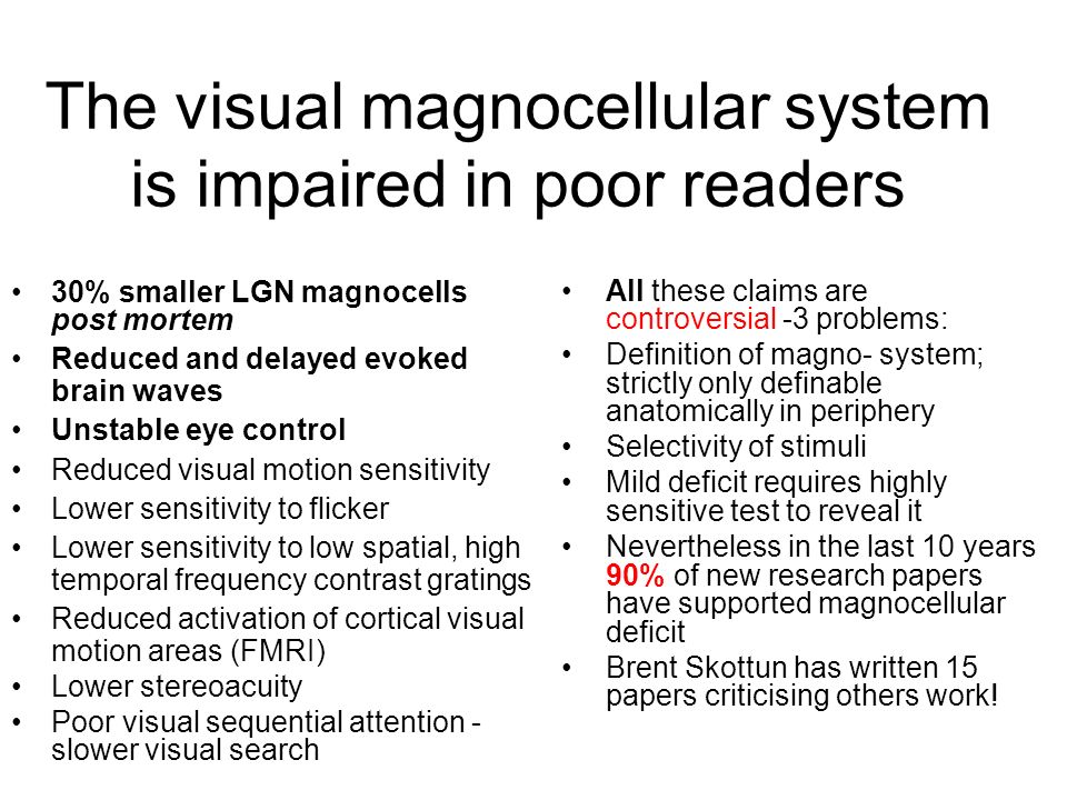 The visual magnocellular system is impaired in poor readers