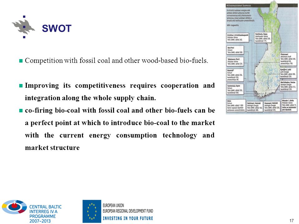 SWOT Competition with fossil coal and other wood-based bio-fuels.