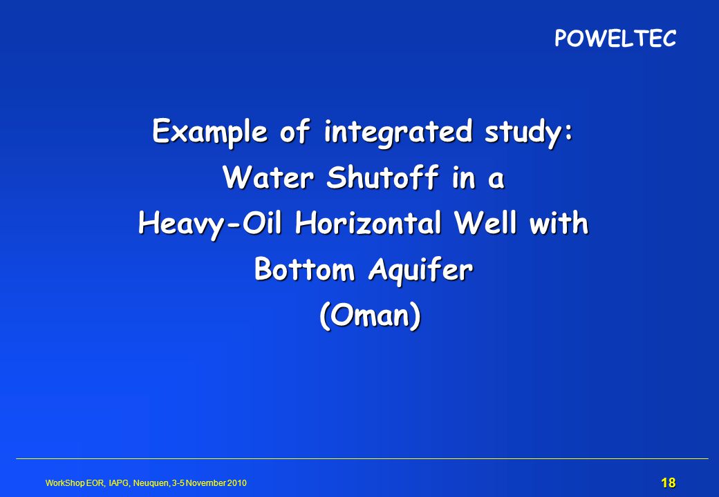 POWELTEC Example of integrated study: Water Shutoff in a Heavy-Oil Horizontal Well with Bottom Aquifer (Oman)