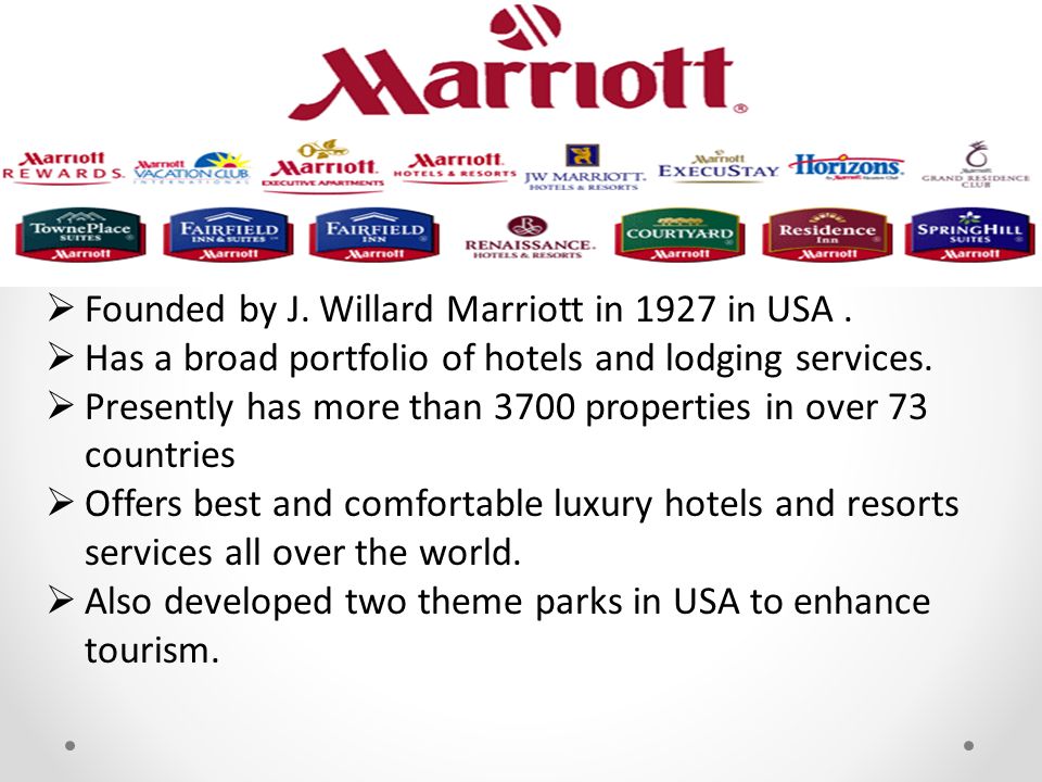 Founded by J. Willard Marriott in 1927 in USA .