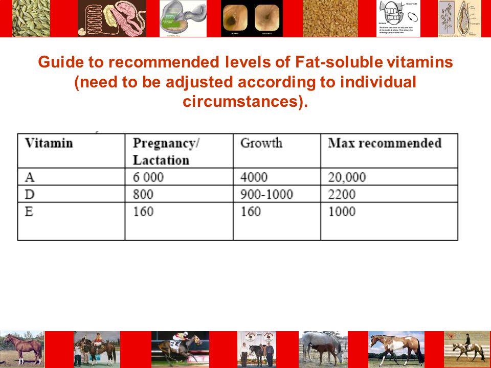 Guide to recommended levels of Fat-soluble vitamins (need to be adjusted according to individual circumstances).