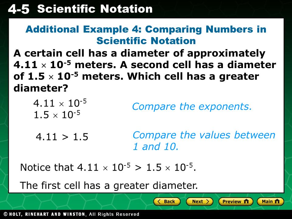 Additional Example 4: Comparing Numbers in Scientific Notation