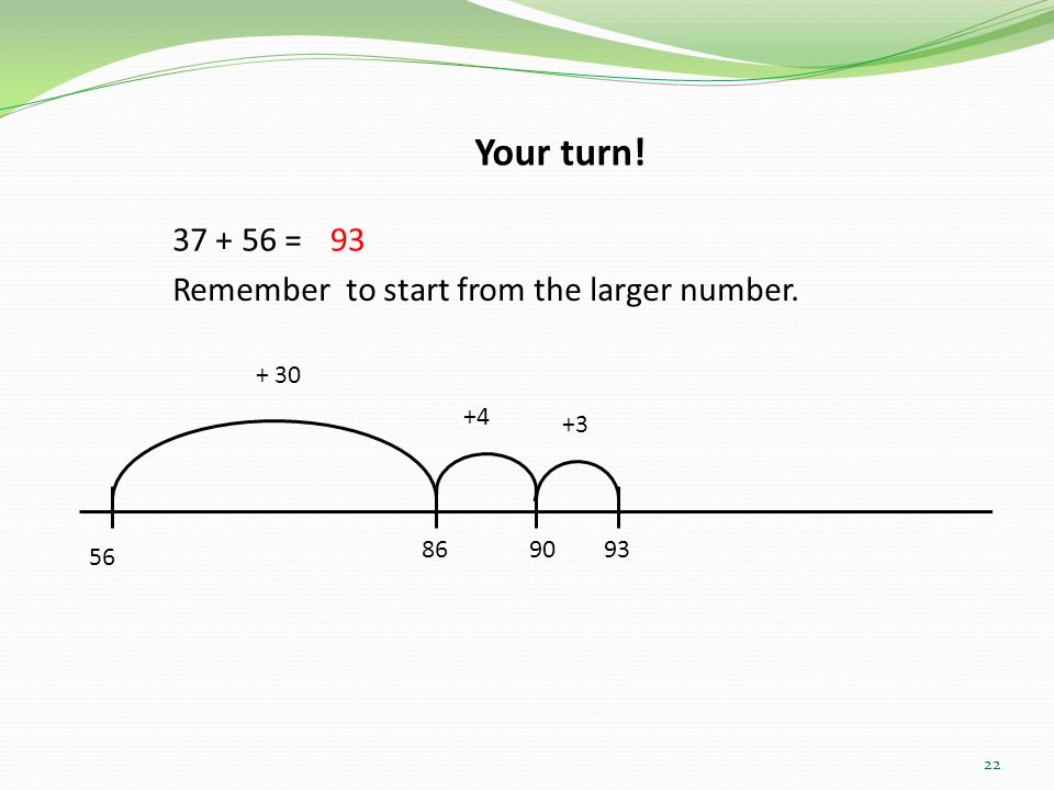 Your turn! = 93 Remember to start from the larger number. + 30