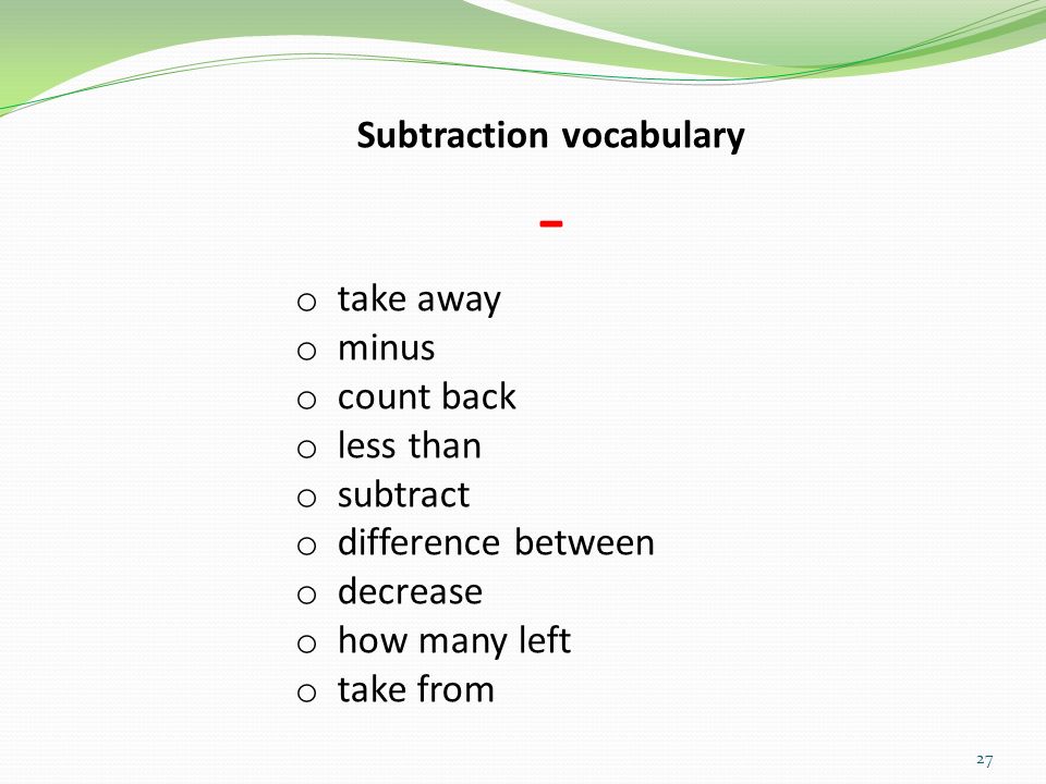 Subtraction vocabulary